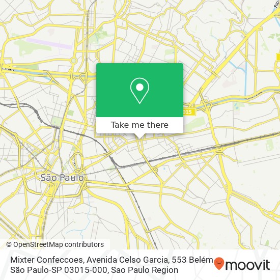 Mapa Mixter Confeccoes, Avenida Celso Garcia, 553 Belém São Paulo-SP 03015-000