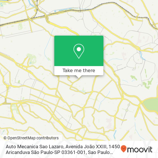 Mapa Auto Mecanica Sao Lazaro, Avenida João XXIII, 1450 Aricanduva São Paulo-SP 03361-001