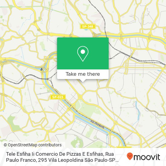 Mapa Tele Esfiha Ii Comercio De Pizzas E Esfihas, Rua Paulo Franco, 295 Vila Leopoldina São Paulo-SP 05305-030