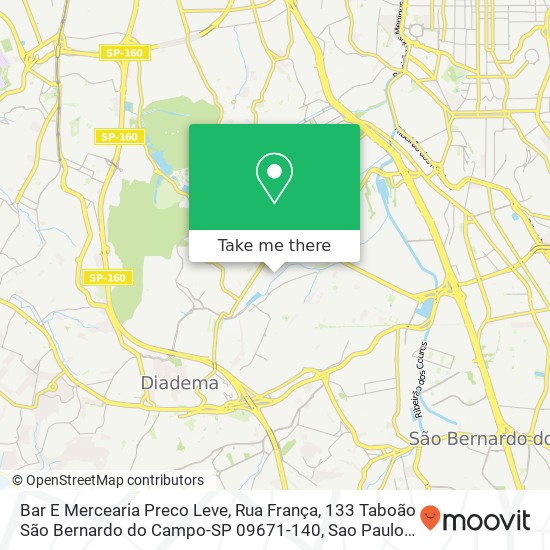 Mapa Bar E Mercearia Preco Leve, Rua França, 133 Taboão São Bernardo do Campo-SP 09671-140