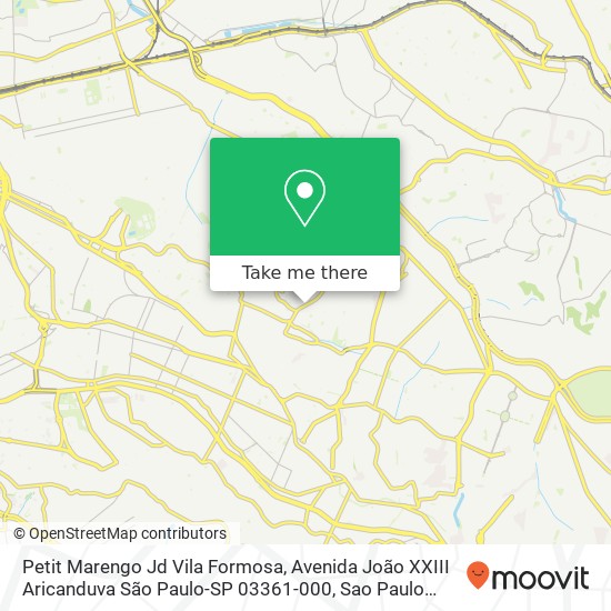 Mapa Petit Marengo Jd Vila Formosa, Avenida João XXIII Aricanduva São Paulo-SP 03361-000