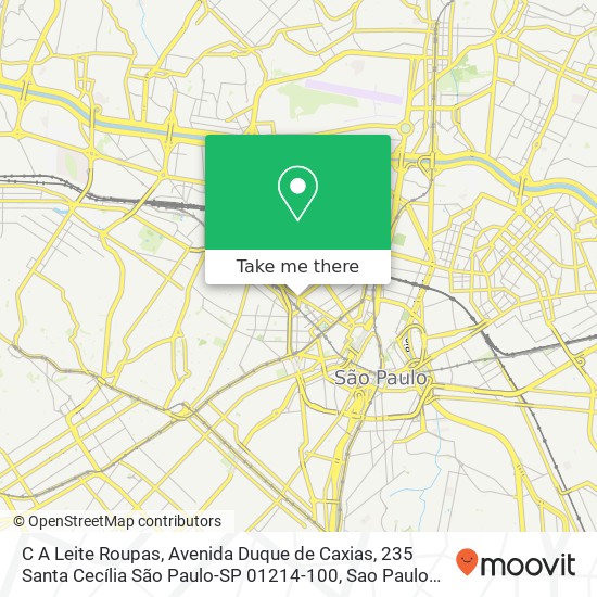 Mapa C A Leite Roupas, Avenida Duque de Caxias, 235 Santa Cecília São Paulo-SP 01214-100
