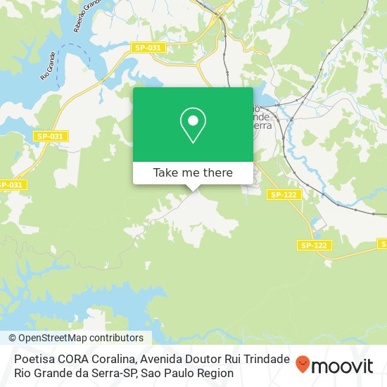Mapa Poetisa CORA Coralina, Avenida Doutor Rui Trindade Rio Grande da Serra-SP