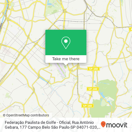 Mapa Federação Paulista de Golfe - Oficial, Rua Antônio Gebara, 177 Campo Belo São Paulo-SP 04071-020