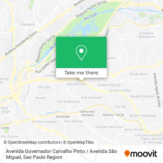 Mapa Avenida Governador Carvalho Pinto / Avenida São Miguel