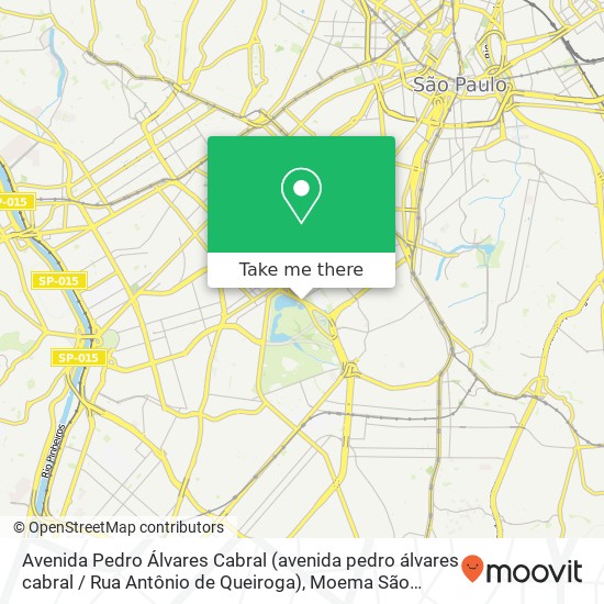 Mapa Avenida Pedro Álvares Cabral (avenida pedro álvares cabral / Rua Antônio de Queiroga), Moema São Paulo-SP