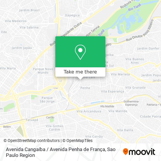 Mapa Avenida Cangaíba / Avenida Penha de França