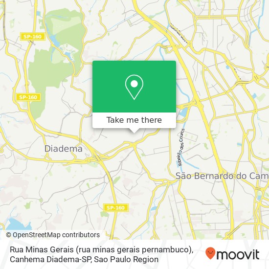 Mapa Rua Minas Gerais (rua minas gerais pernambuco), Canhema Diadema-SP