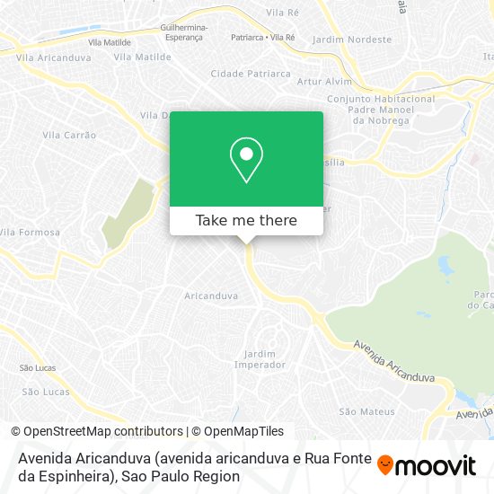 Mapa Avenida Aricanduva (avenida aricanduva e Rua Fonte da Espinheira)