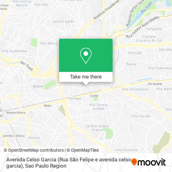 Avenida Celso Garcia (Rua São Felipe e avenida celso garcia) map