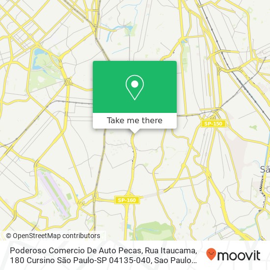 Mapa Poderoso Comercio De Auto Pecas, Rua Itaucama, 180 Cursino São Paulo-SP 04135-040