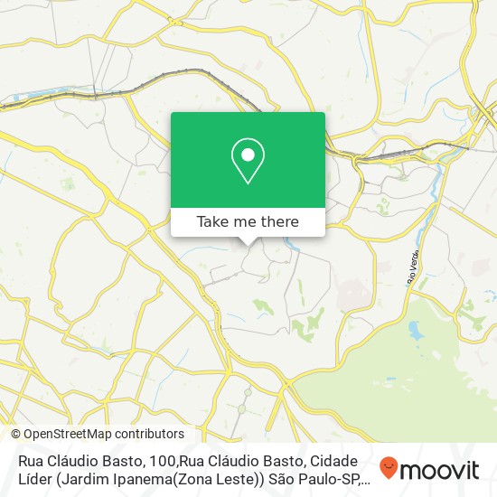 Mapa Rua Cláudio Basto, 100,Rua Cláudio Basto, Cidade Líder (Jardim Ipanema(Zona Leste)) São Paulo-SP