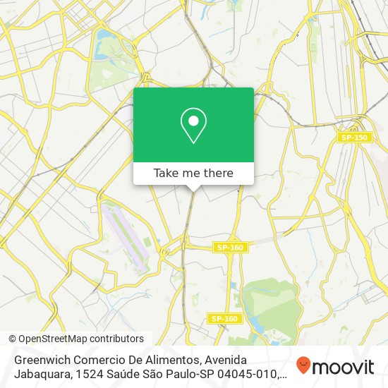 Mapa Greenwich Comercio De Alimentos, Avenida Jabaquara, 1524 Saúde São Paulo-SP 04045-010