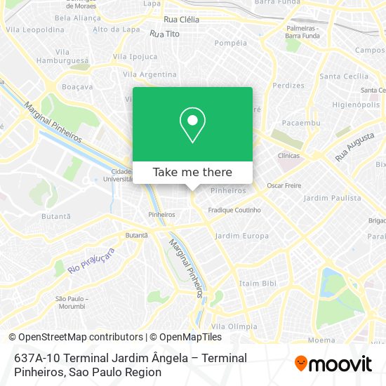 Mapa 637A-10 Terminal Jardim Ângela – Terminal Pinheiros