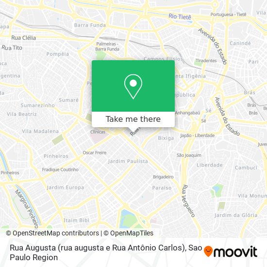 Mapa Rua Augusta (rua augusta e Rua Antônio Carlos)
