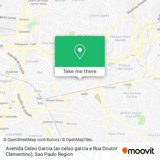 Mapa Avenida Celso Garcia (av celso garcia e Rua Doutor Clementino)