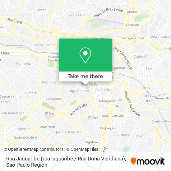 Mapa Rua Jaguaribe (rua jaguaribe / Rua Dona Veridiana)