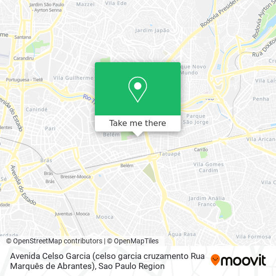 Mapa Avenida Celso Garcia (celso garcia cruzamento Rua Marquês de Abrantes)