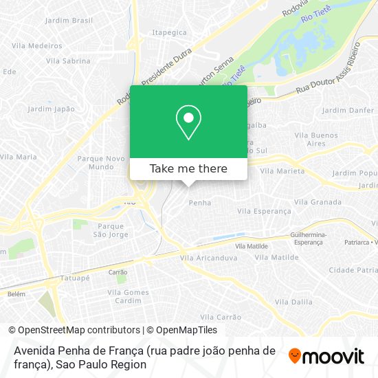 Avenida Penha de França (rua padre joão penha de frança) map