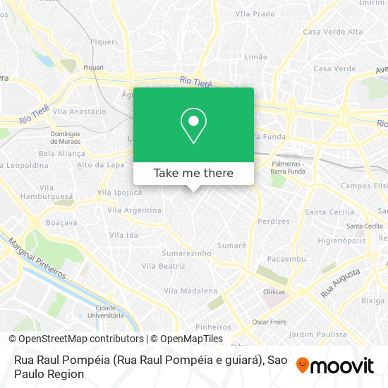 Mapa Rua Raul Pompéia (Rua Raul Pompéia e guiará)