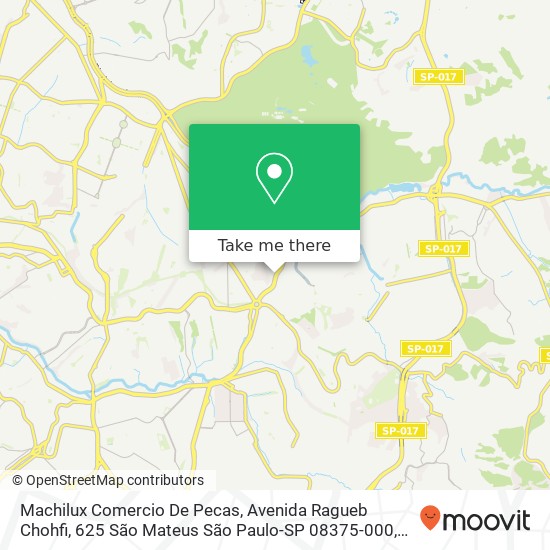 Mapa Machilux Comercio De Pecas, Avenida Ragueb Chohfi, 625 São Mateus São Paulo-SP 08375-000