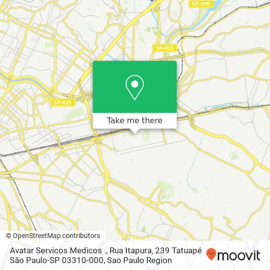 Mapa Avatar Servicos Medicos ., Rua Itapura, 239 Tatuapé São Paulo-SP 03310-000