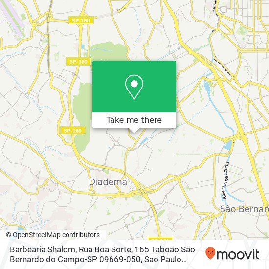 Mapa Barbearia Shalom, Rua Boa Sorte, 165 Taboão São Bernardo do Campo-SP 09669-050