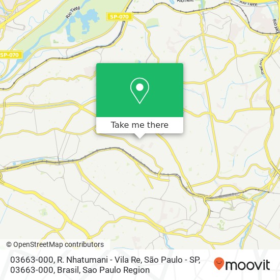 Mapa 03663-000, R. Nhatumani - Vila Re, São Paulo - SP, 03663-000, Brasil