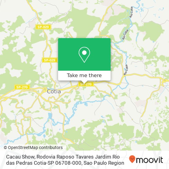 Cacau Show, Rodovia Raposo Tavares Jardim Rio das Pedras Cotia-SP 06708-000 map