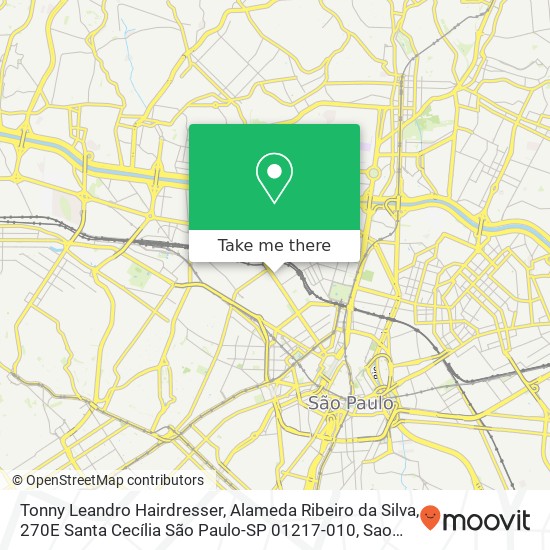 Mapa Tonny Leandro Hairdresser, Alameda Ribeiro da Silva, 270E Santa Cecília São Paulo-SP 01217-010