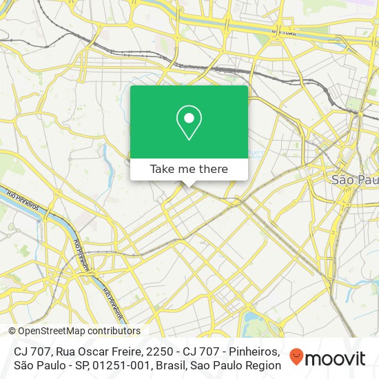 CJ 707, Rua Oscar Freire, 2250 - CJ 707 - Pinheiros, São Paulo - SP, 01251-001, Brasil map