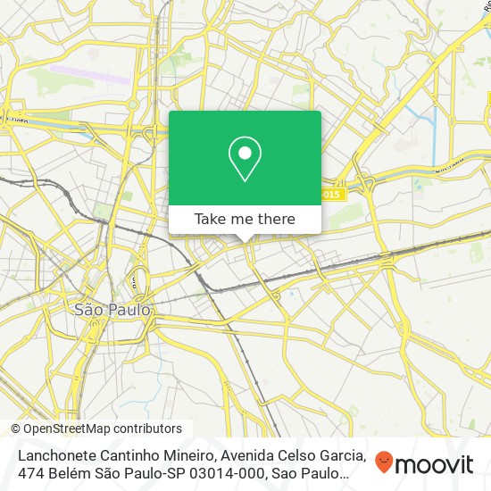 Mapa Lanchonete Cantinho Mineiro, Avenida Celso Garcia, 474 Belém São Paulo-SP 03014-000