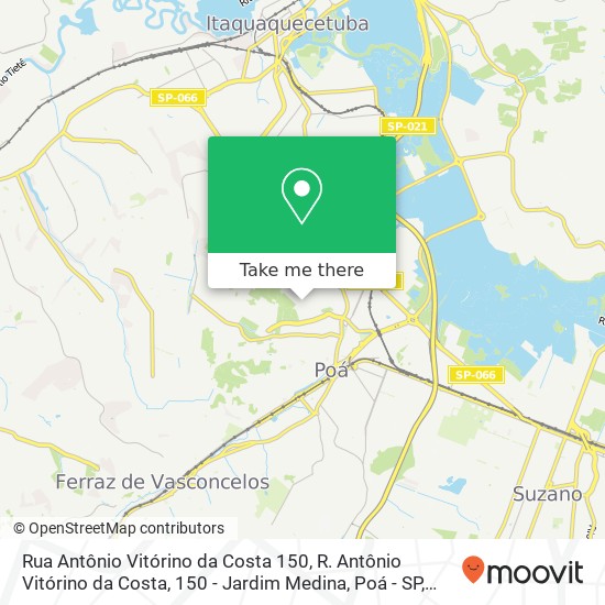 Rua Antônio Vitórino da Costa 150, R. Antônio Vitórino da Costa, 150 - Jardim Medina, Poá - SP, Brasil map