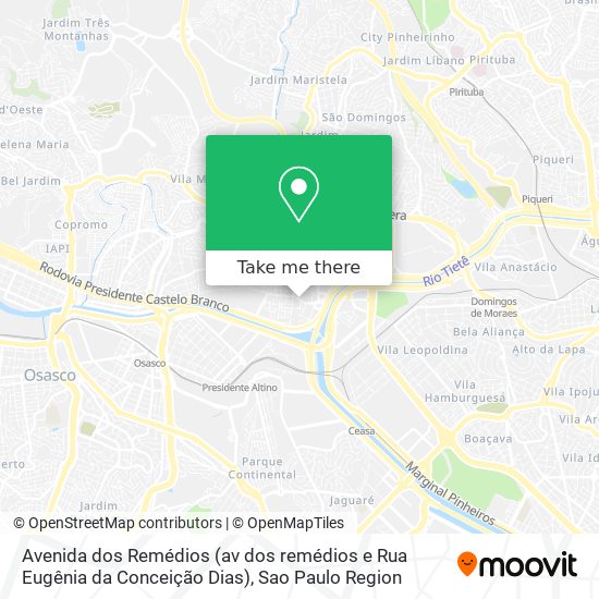 Mapa Avenida dos Remédios (av dos remédios e Rua Eugênia da Conceição Dias)