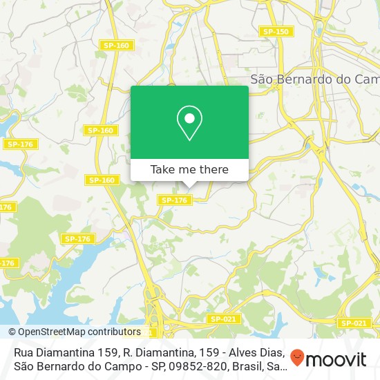 Mapa Rua Diamantina 159, R. Diamantina, 159 - Alves Dias, São Bernardo do Campo - SP, 09852-820, Brasil