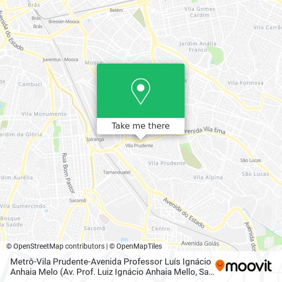 Mapa Metrô-Vila Prudente-Avenida Professor Luís Ignácio Anhaia Melo