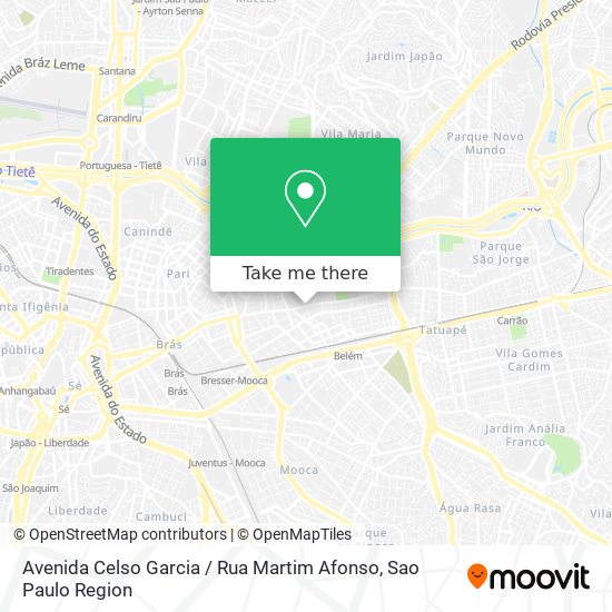 Mapa Avenida Celso Garcia / Rua Martim Afonso