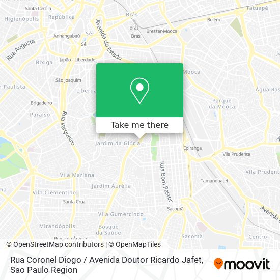 Mapa Rua Coronel Diogo / Avenida Doutor Ricardo Jafet