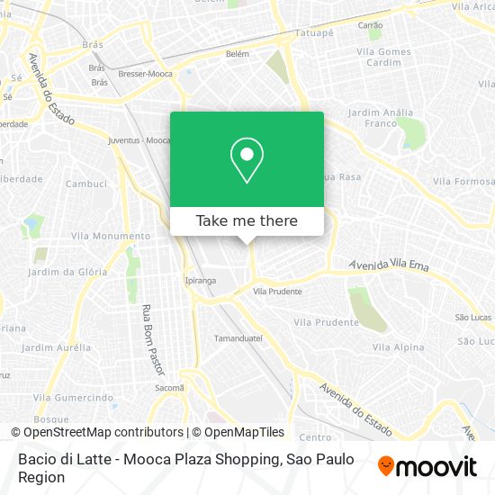 Mapa Bacio di Latte - Mooca Plaza Shopping