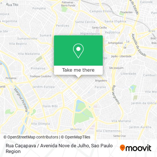 Mapa Rua Caçapava / Avenida Nove de Julho