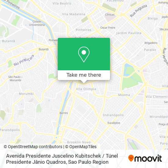 Mapa Avenida Presidente Juscelino Kubitschek / Túnel Presidente Jânio Quadros