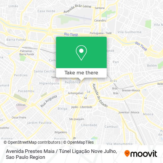 Mapa Avenida Prestes Maia / Túnel Ligação Nove Julho