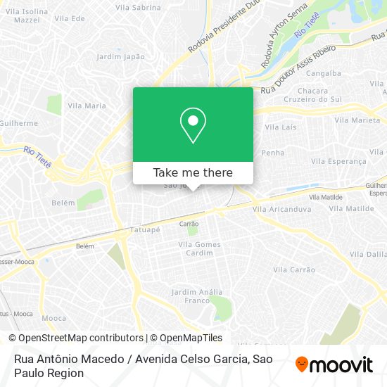 Mapa Rua Antônio Macedo / Avenida Celso Garcia