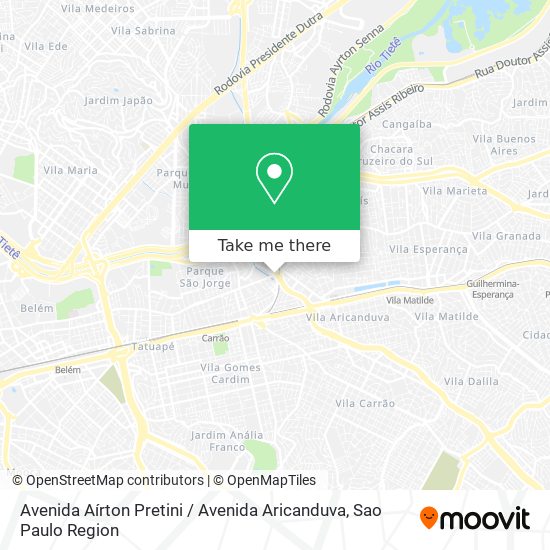 Mapa Avenida Aírton Pretini / Avenida Aricanduva
