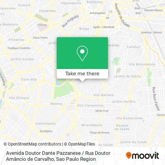 Mapa Avenida Doutor Dante Pazzanese / Rua Doutor Amâncio de Carvalho