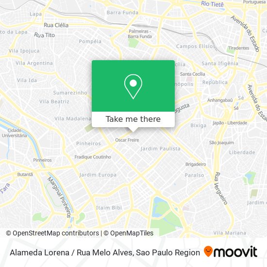Mapa Alameda Lorena / Rua Melo Alves