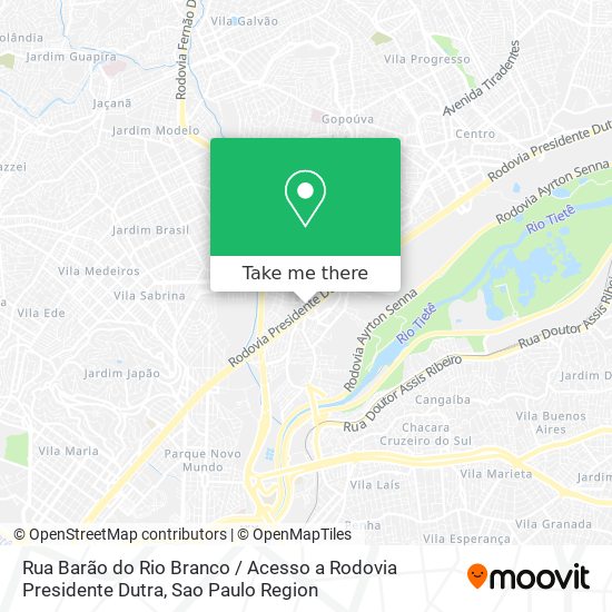 Mapa Rua Barão do Rio Branco / Acesso a Rodovia Presidente Dutra