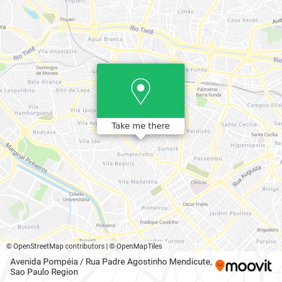 Mapa Avenida Pompéia / Rua Padre Agostinho Mendicute