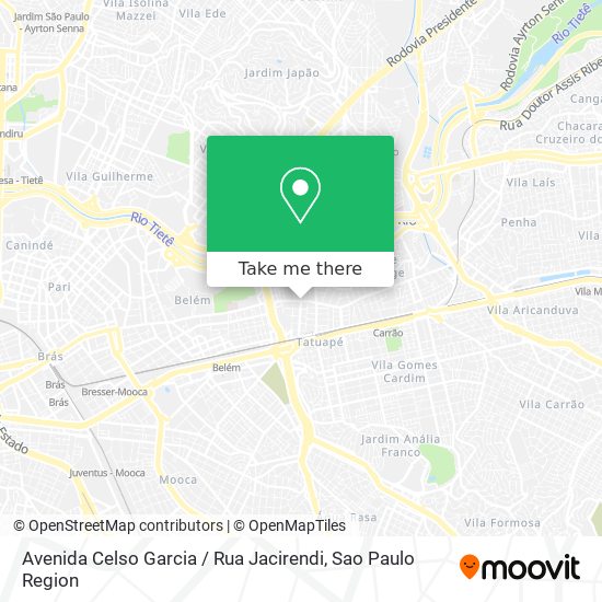 Mapa Avenida Celso Garcia / Rua Jacirendi