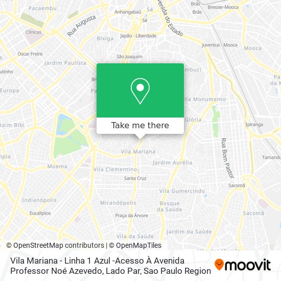 Mapa Vila Mariana - Linha 1 Azul -Acesso À Avenida Professor Noé Azevedo, Lado Par
